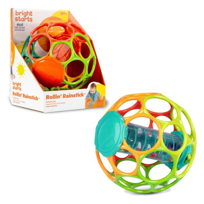 BRIGHT STARTS OBALL Baby Rattle - Rollin' Rainstick with Multicolored Beads (3 M+)