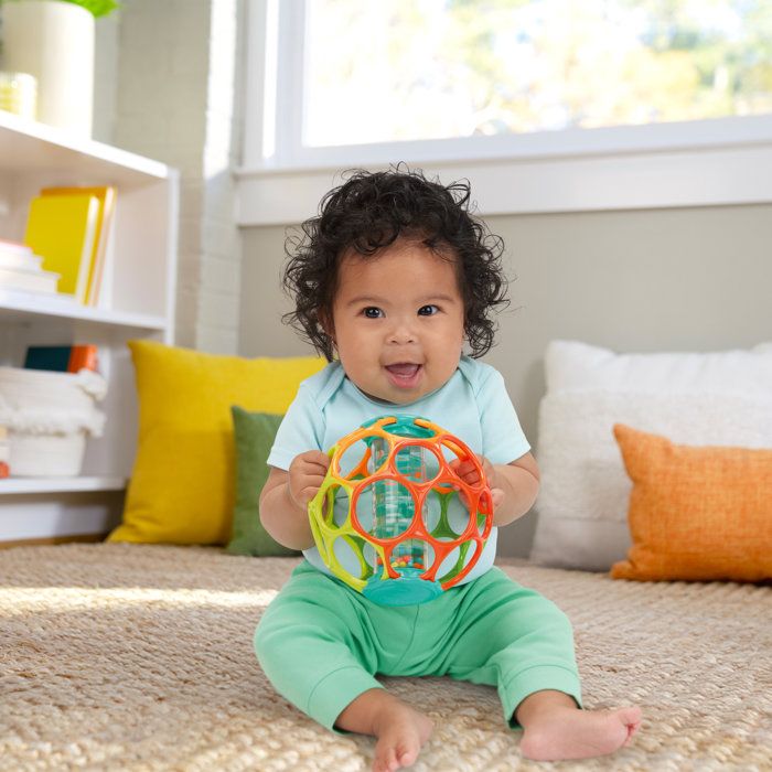 BRIGHT STARTS OBALL Baby Rattle - Rollin' Rainstick with Multicolored Beads (3 M+)