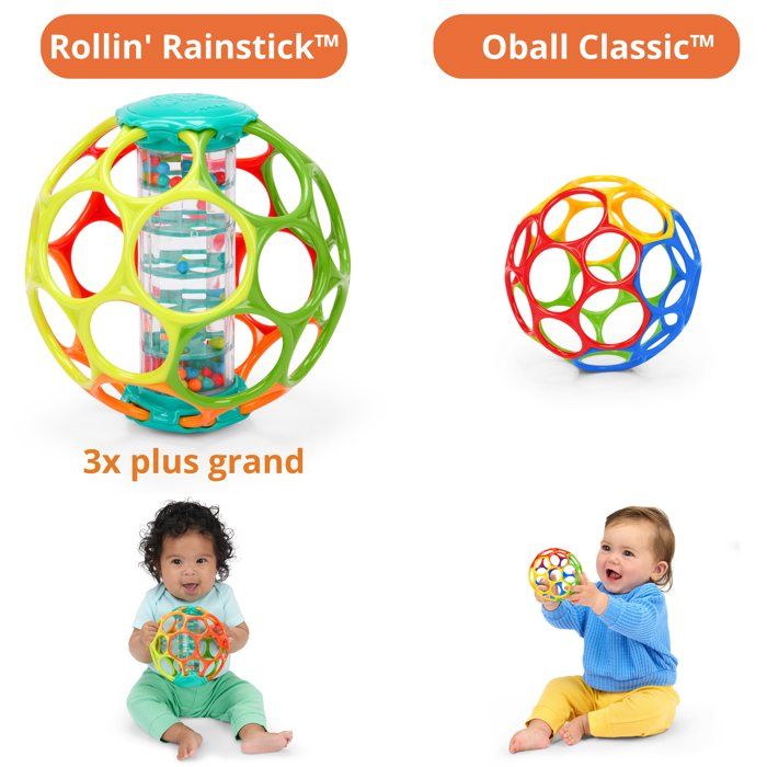BRIGHT STARTS OBALL Baby Rattle - Rollin' Rainstick with Multicolored Beads (3 M+)