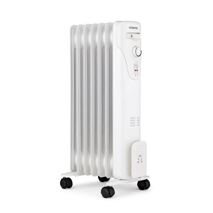 OCEANIC 1500W Oil-Filled Electric Radiator - 3 Power Settings - 7 Elements - White - Portable