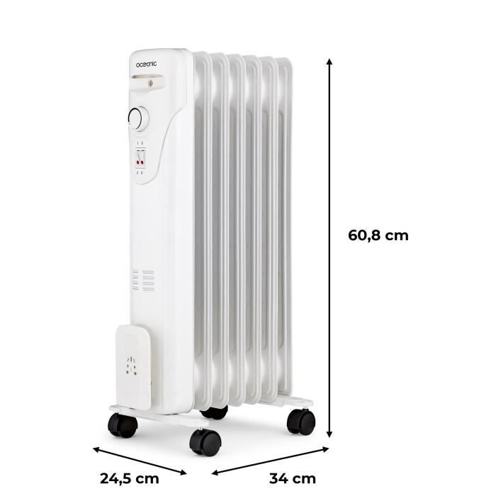 OCEANIC 1500W Oil-Filled Electric Radiator - 3 Power Settings - 7 Elements - White - Portable