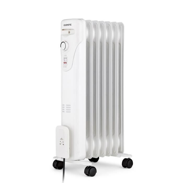 OCEANIC 1500W Oil-Filled Electric Radiator - 3 Power Settings - 7 Elements - White - Portable