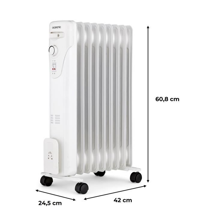 Electric oil-filled radiator - 2000 Watts - OCEANIC - 3 power settings - 9 elements - Portable - White