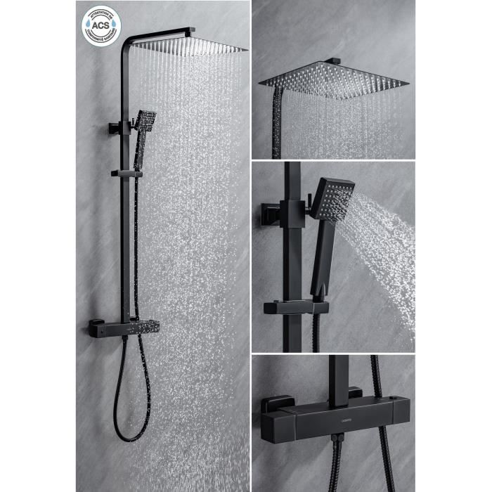 OCEANIC Shower Column - Thermostatic Mixer with Cool-Touch Body - Matte Black