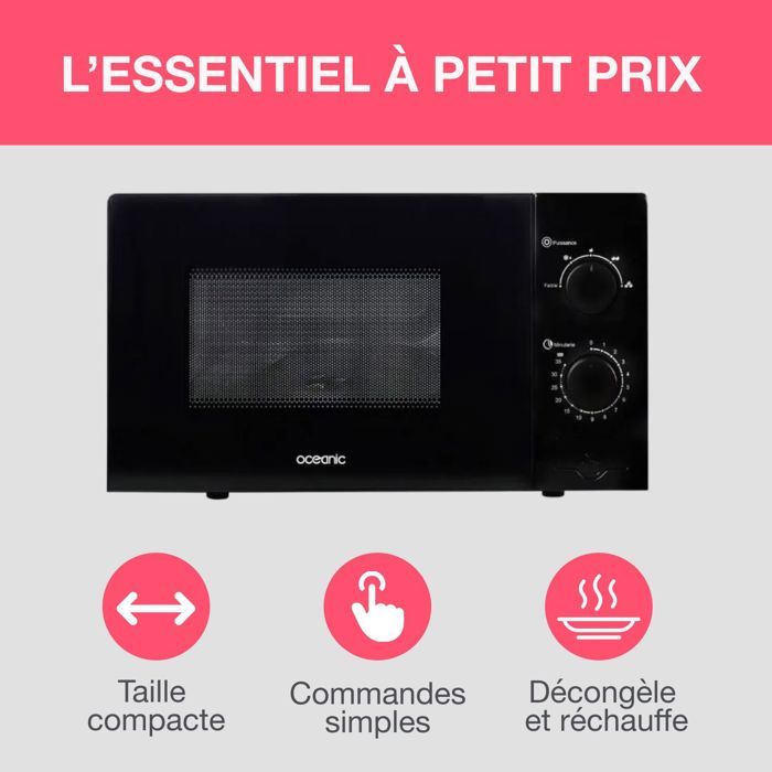 Micro-ondes OCEANIC MO20B11 Noir l 45,4 x H26,1 x P32,6 cm - 20L
