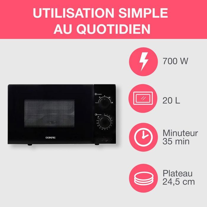 Micro-ondes OCEANIC MO20B11 Noir l 45,4 x H26,1 x P32,6 cm - 20L