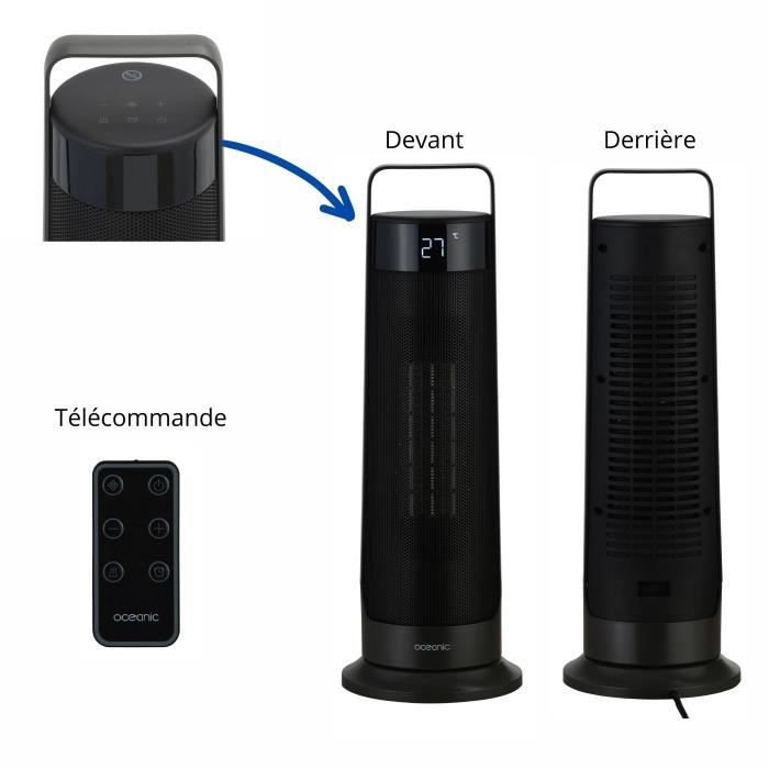 Oscillating fan heater - Ceramic - OCEANIC - 2000 W - Remote control - Black