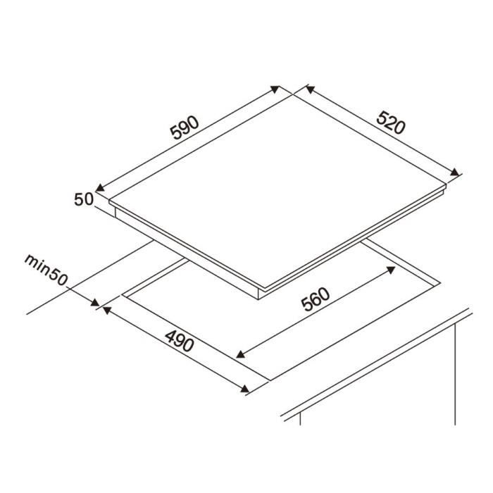 OCEANIC Ceramic Hob - 4 Burners - 59 x 52 cm - Black