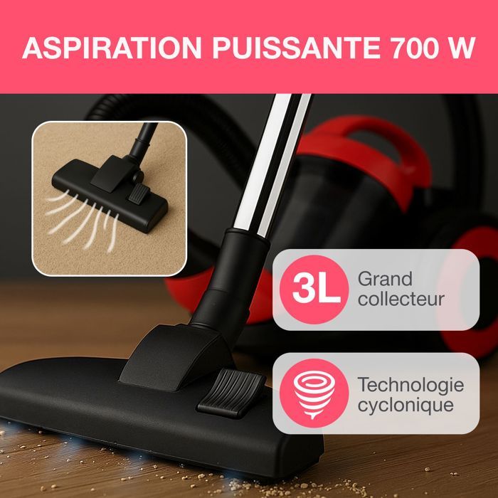 OCEANIC Bagless Vacuum Cleaner - VC10RBAX2 - 700W - 80dB - Red