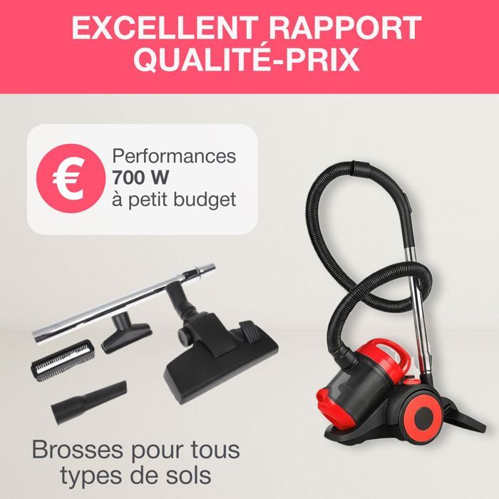 OCEANIC Bagless Vacuum Cleaner - VC10RBAX2 - 700W - 80dB - Red
