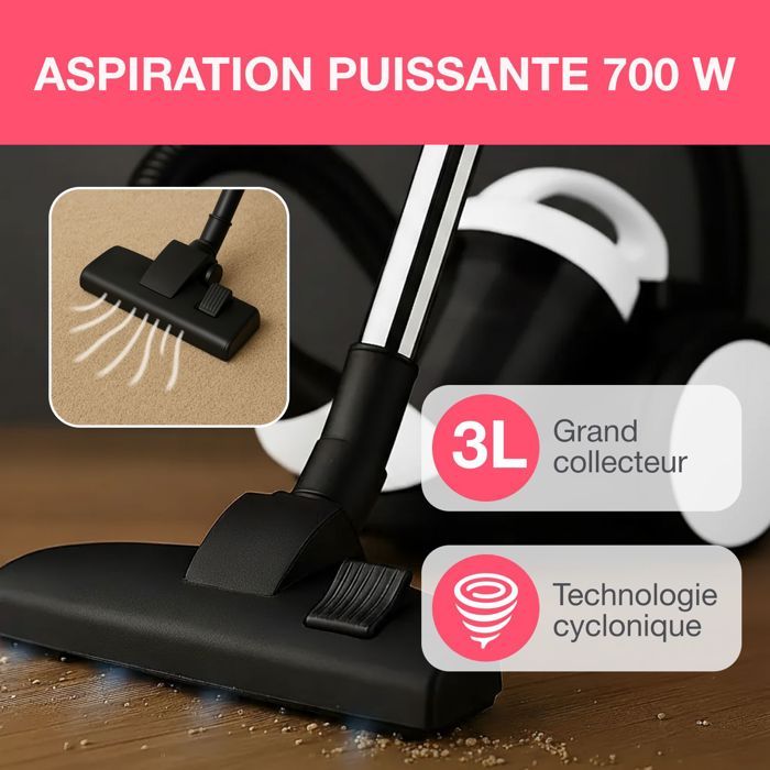 Oceanic Bagless Canister Vacuum Cleaner - 700 W - 3 L - White - VC10WBAX2