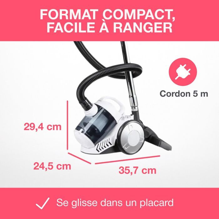 Oceanic Bagless Canister Vacuum Cleaner - 700 W - 3 L - White - VC10WBAX2