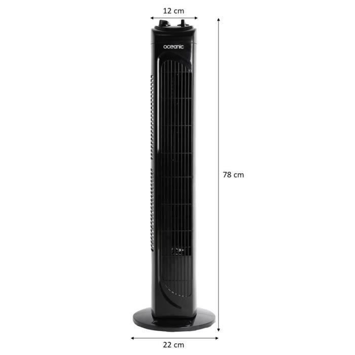 OCEANIC Column Fan - 45W - Height 78 cm - 3 Speeds - Oscillating - Black