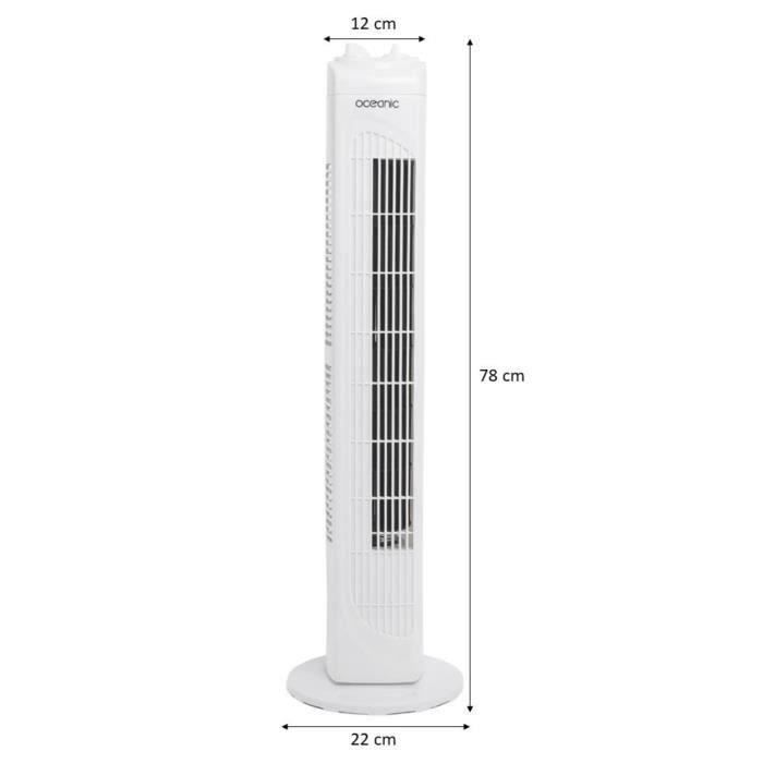 OCEANIC Column Fan - 45W - Height 78 cm - 3 Speeds - Oscillating - White