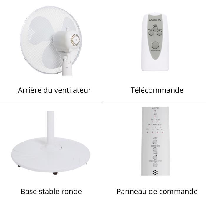 OCEANIC Pedestal Fan - 45 W - Ø 44 cm - 3 Speeds - Oscillating - Tilting - White