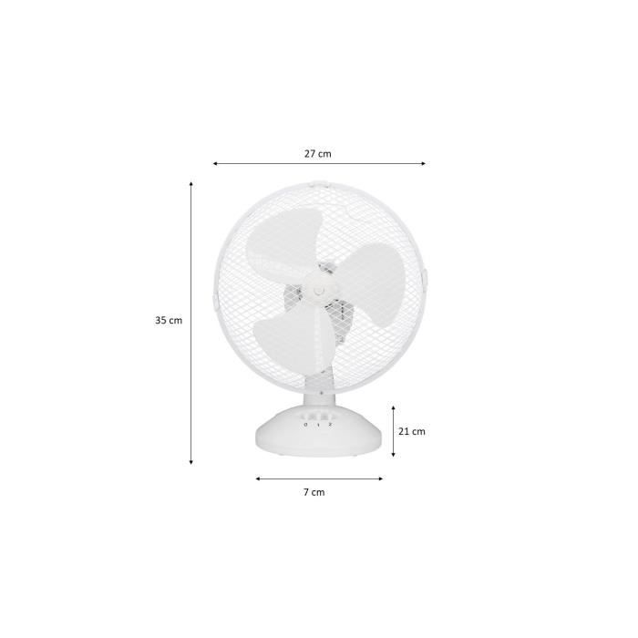 OCEANIC Table Fan - 30W - 23 cm - 2 Speeds - Oscillating - White