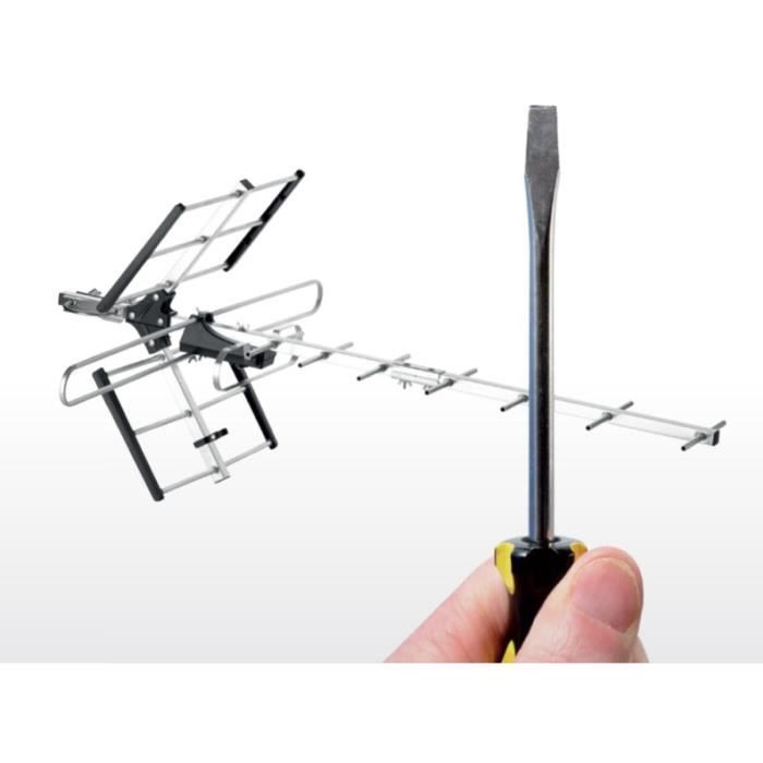 Antenne TV Extérieure ONE FOR ALL SV9357 Professional Line VHF/UHF amplifiée, full HD, filtre 5G, montage simple