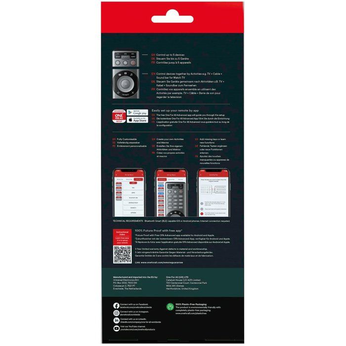One for All Smart Control 8 Advance App URC7981 Universelle Fernbedienung 8-in-1 schwarz