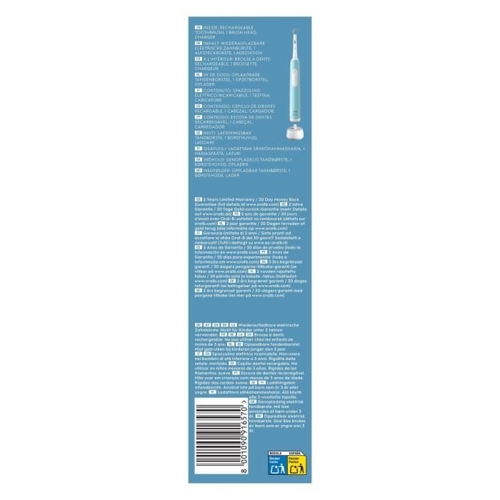 Oral-B Pro Series 1 Brosse a dents électrique bleue, Sensitive Clean, 1 Brossette, Capteur de pression pour protéger les gencives