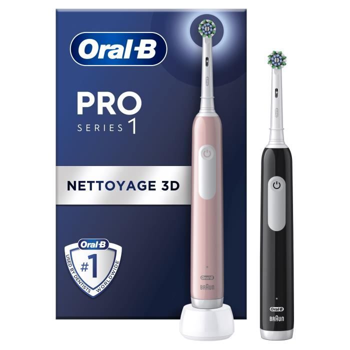 Oral-B Pro Series 1 Electric Toothbrush Duo Pink and Black, 3D Cleaning, 2 Brush Heads, 1 Charger