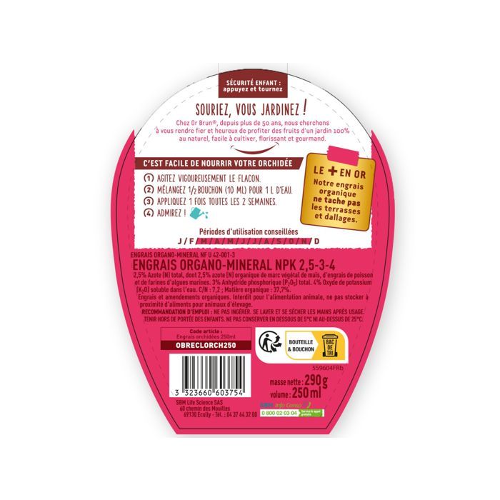 OR BRUN Orchid Fertilizer - 250 ml - Promotes Growth OBRECLORCH250