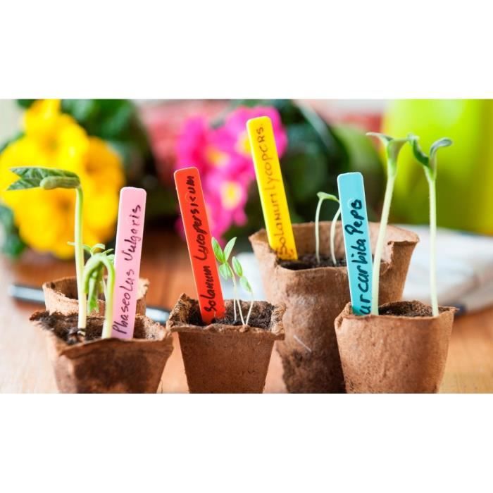 NATURE Plant Labels - 10 cm - Pack of 40 - Blue, Yellow, Pink, Red