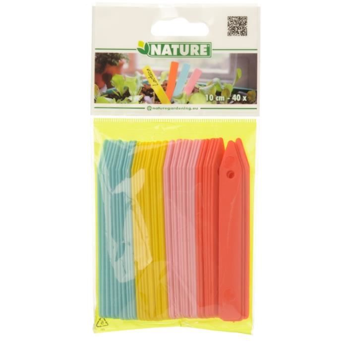 NATURE Plant Labels - 10 cm - Pack of 40 - Blue, Yellow, Pink, Red
