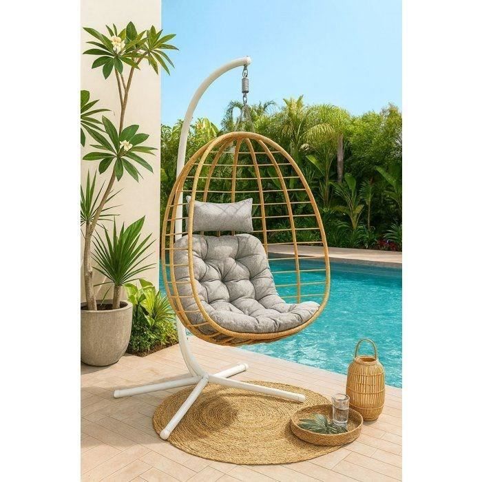 PALAVA Hanging Egg Chair - Steel Frame - Synthetic Rattan Weave D95 W98