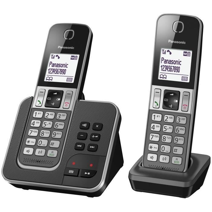 Panasonic Cordless Telephone Duo KX-TGD322FRG with Answering Machine Black