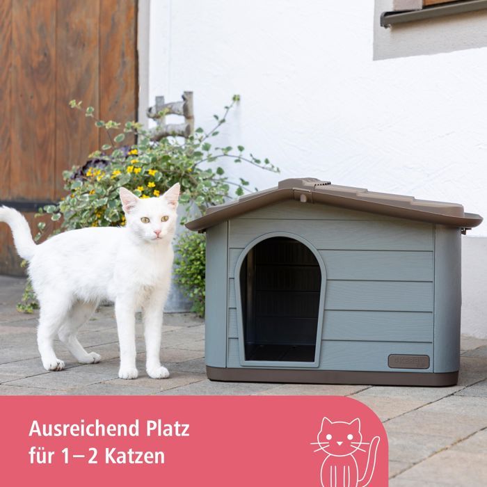 KERBL Outdoor Cat House - 60 x 51 x 41 cm - Grey and Brown - Plastic