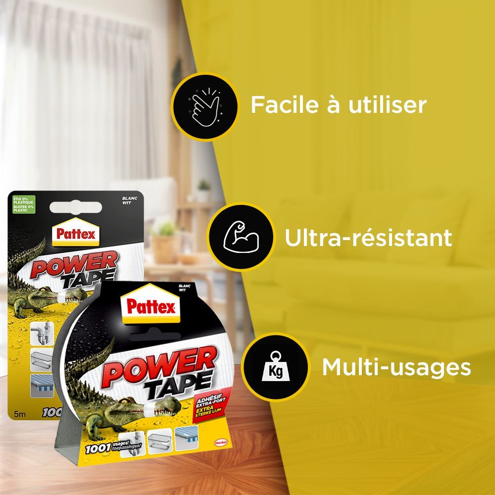 Adhésif de réparation - PATTEX - Power Tape - Blanc - Etui de 10m