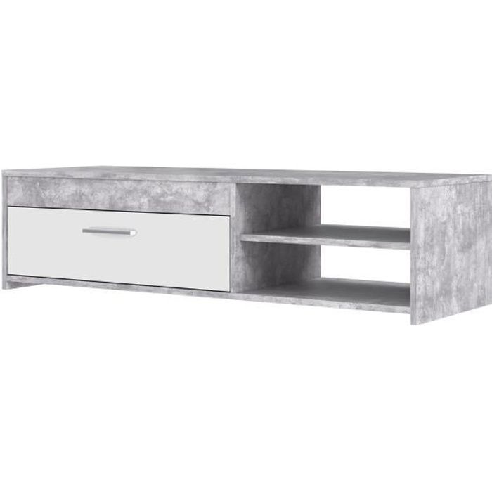 PILVI TV Unit - White and Light Concrete - Contemporary - W 120 x D 42.1 x H 31.8 cm