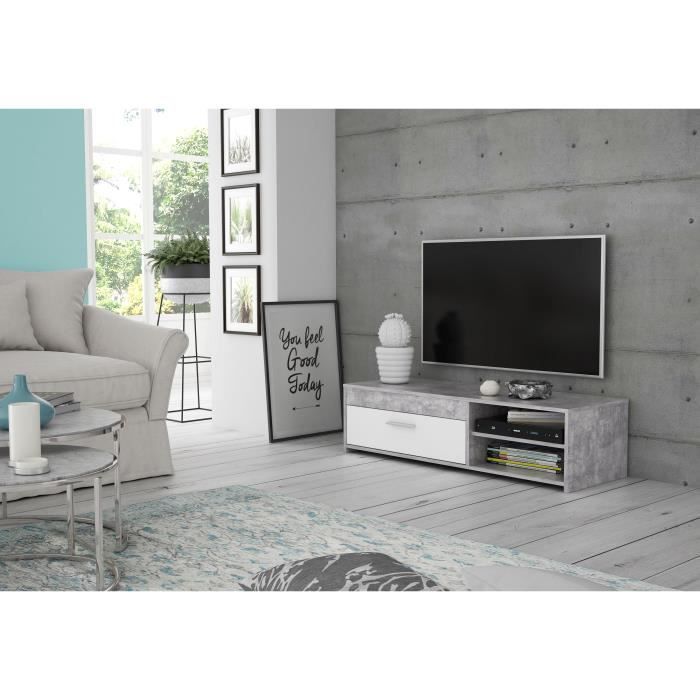 PILVI TV Unit - White and Light Concrete - Contemporary - W 120 x D 42.1 x H 31.8 cm