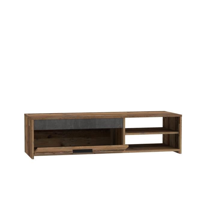 PACO TV Unit with 1 Drawer and 2 Niches - Old Wood and Dark Gray Concrete - L 120 x D 42.1 x H