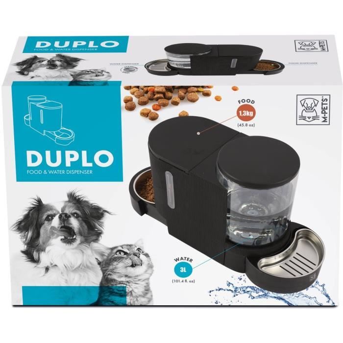 M.PETS DUPLO Food and Water Dispenser - 1.3 kg/3 L - Black 1.3kg/3L 40x16.2x29.1