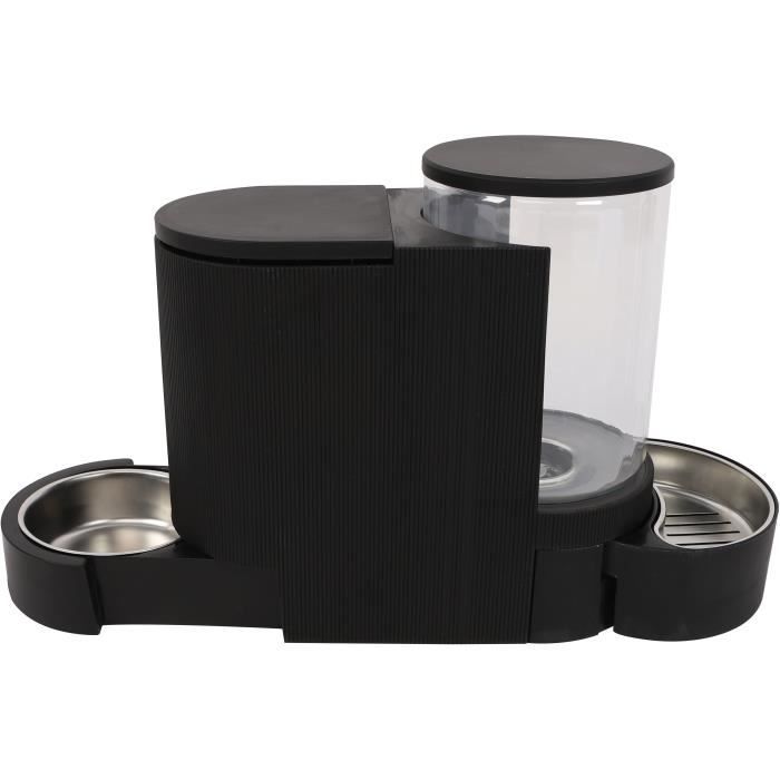 M.PETS DUPLO Food and Water Dispenser - 1.3 kg/3 L - Black 1.3kg/3L 40x16.2x29.1
