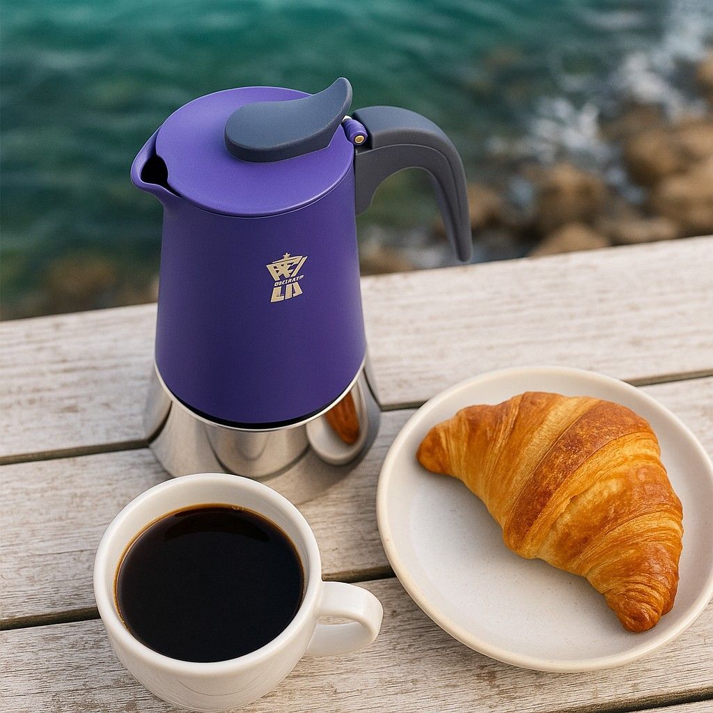 PEZZETTI Italian Coffee Maker - STEELEXPRESS - Stainless steel - 4 cups - Indigo Blue