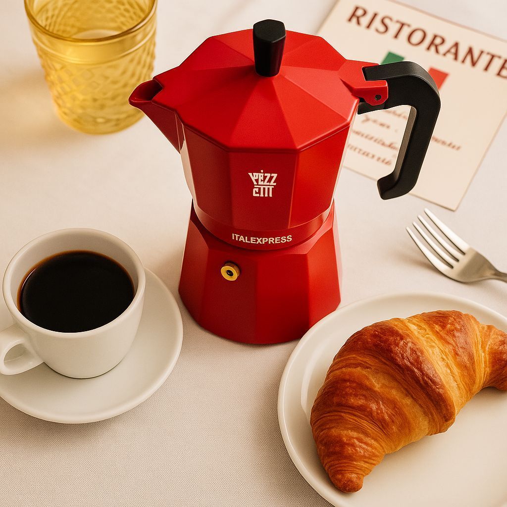 PEZZETTI Italian Coffee Maker - ITALEXPRESS - Aluminum - 6 Cups - Red
