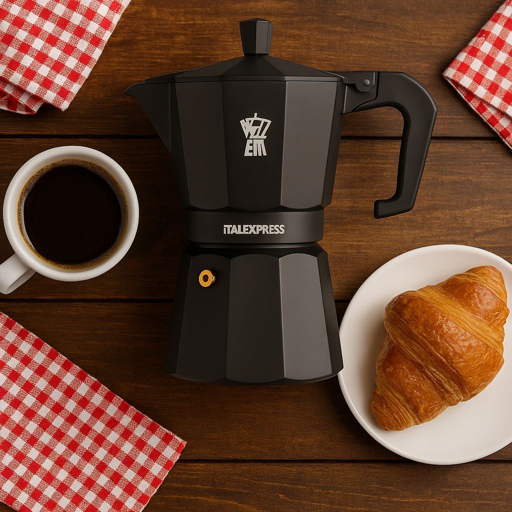 PEZZETTI Italian Coffee Maker - ITALEXPRESS - Aluminum - 6 cups - Black