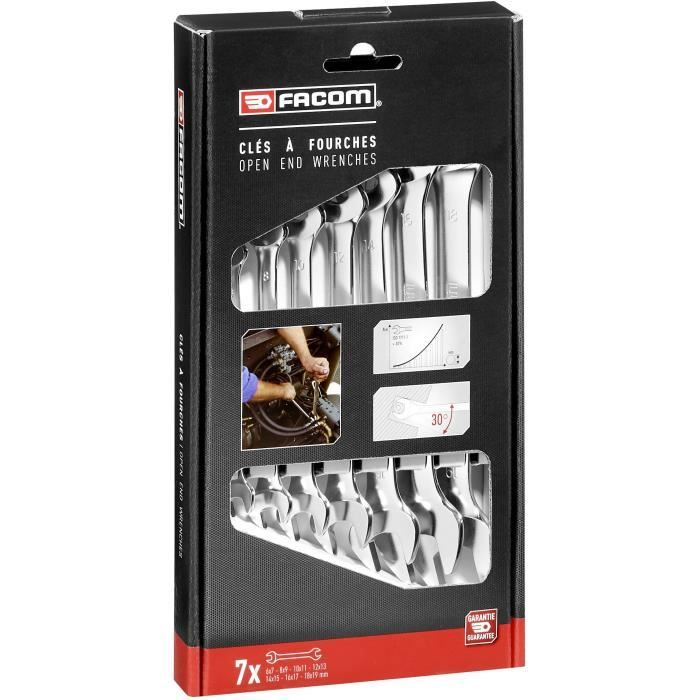 FACOM Set of 7 Open-End Wrenches 6-19 mm - 14 Openings - 44.J7PB