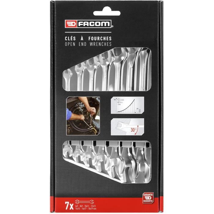 FACOM Set of 7 Open-End Wrenches 6-19 mm - 14 Openings - 44.J7PB