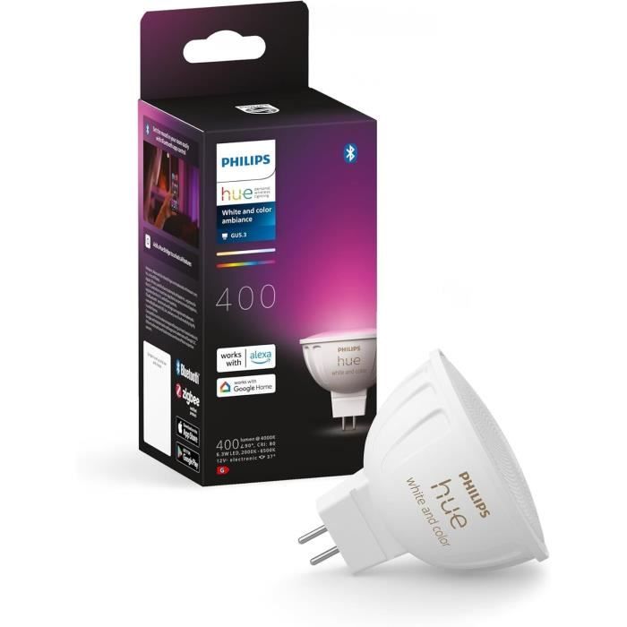 PHILIPS HUE Smart Bulb MR16 - White and Colored Light - Bluetooth Compatible - Works with App and Voice