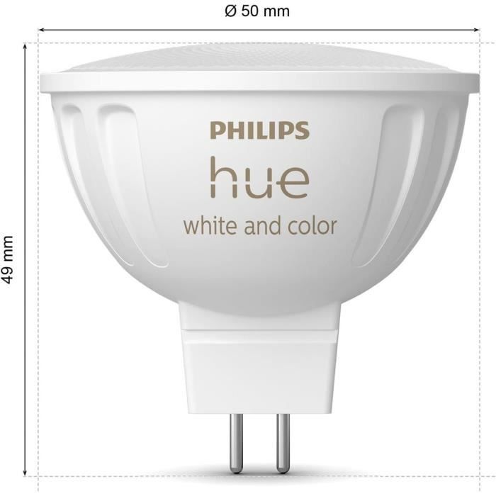 PHILIPS HUE Smart Bulb MR16 - White and Colored Light - Bluetooth Compatible - Works with App and Voice