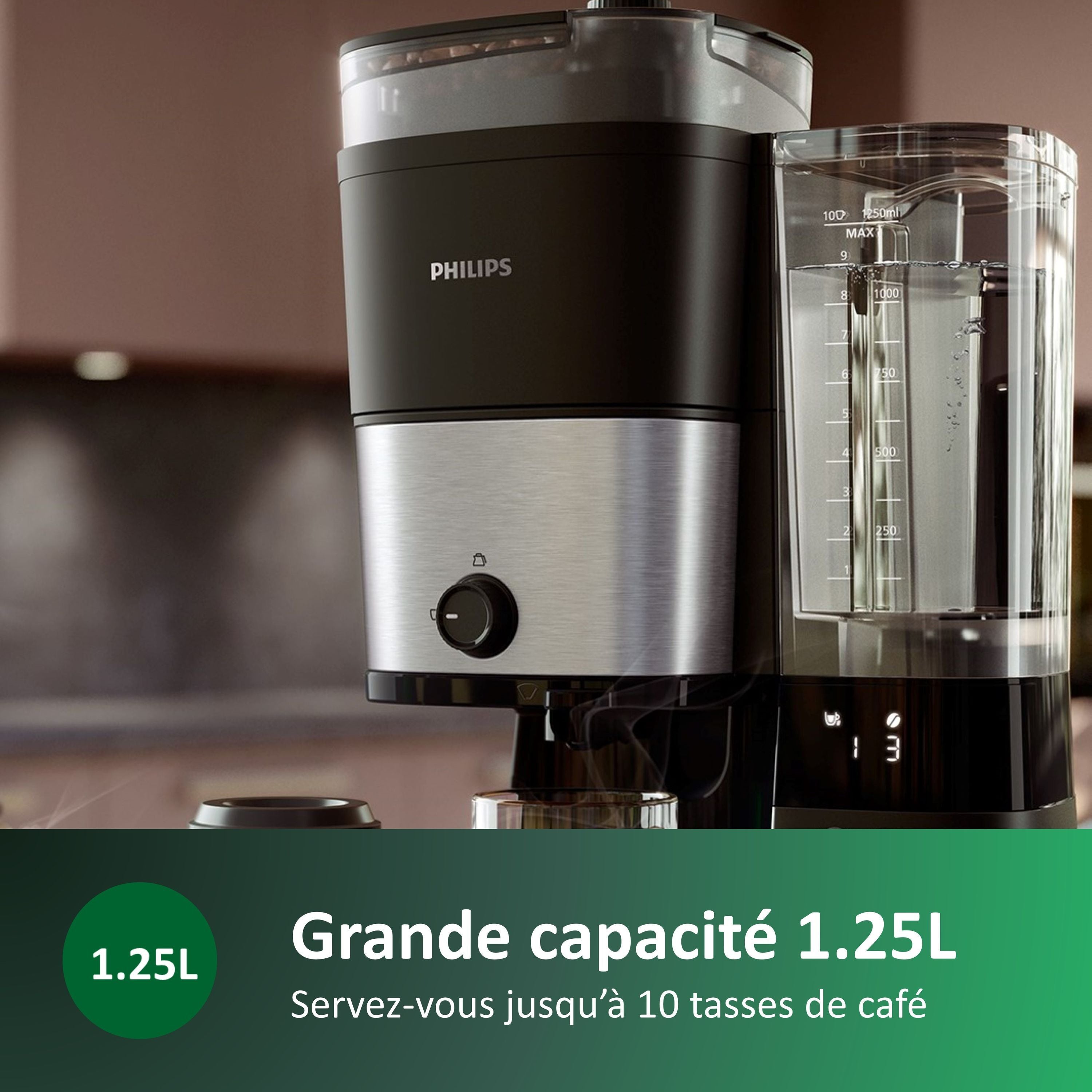 PHILIPS Filter Coffee Maker - HD7888/01 - Grind & Brew - 1.25 L - Metal
