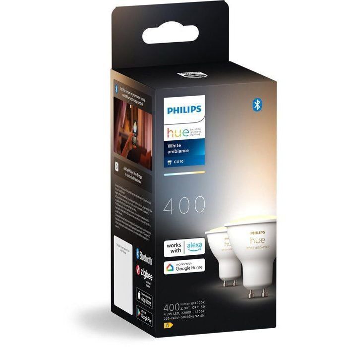 Pack of 2 LED Bulbs - PHILIPS HUE - GU10 Spotlight - Warm White to Cool White