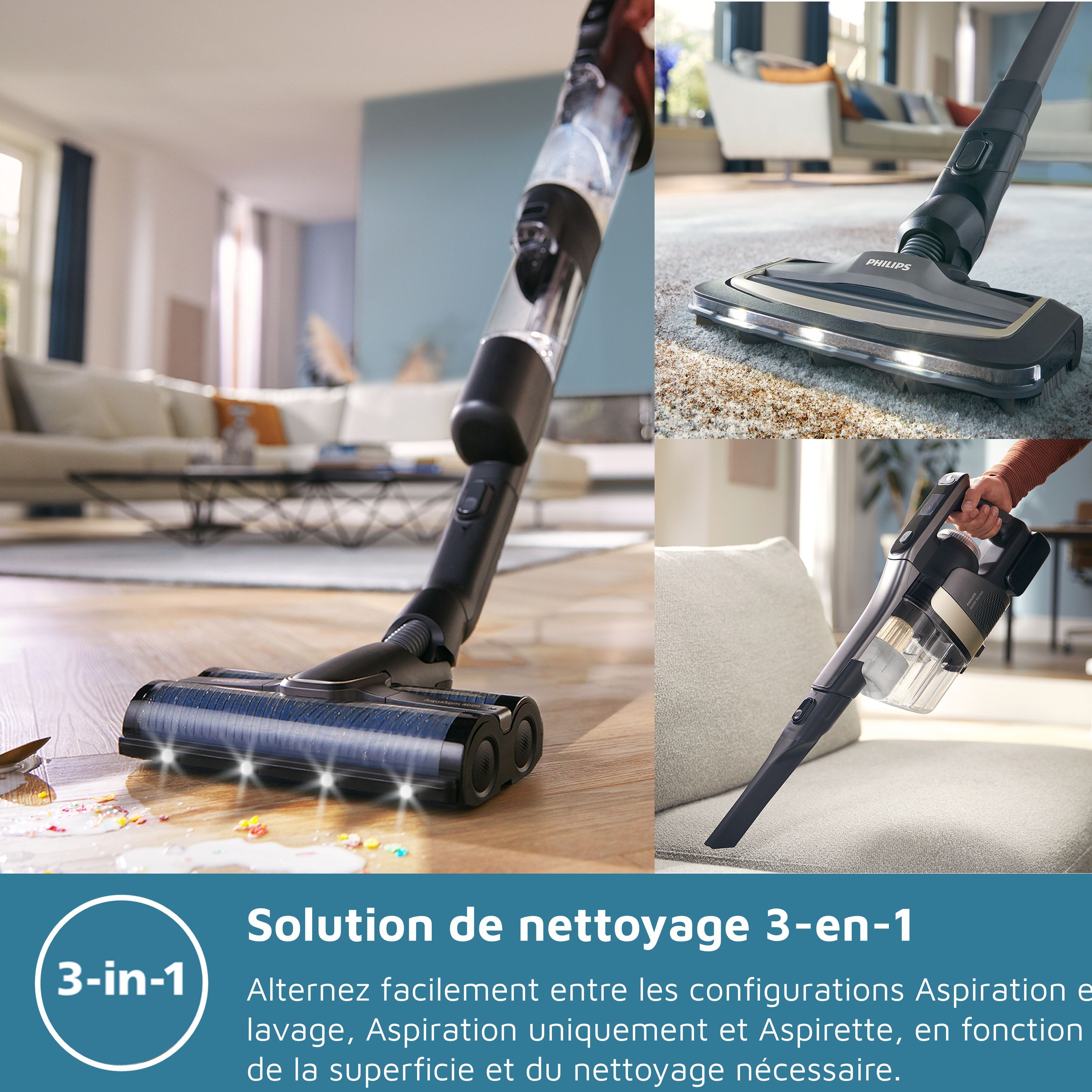 PHILIPS XW7264/11 3-in-1 Cordless Vacuum Cleaner and Mop - 7000 Series - PowerCyclone Aqua - 2500 RPM