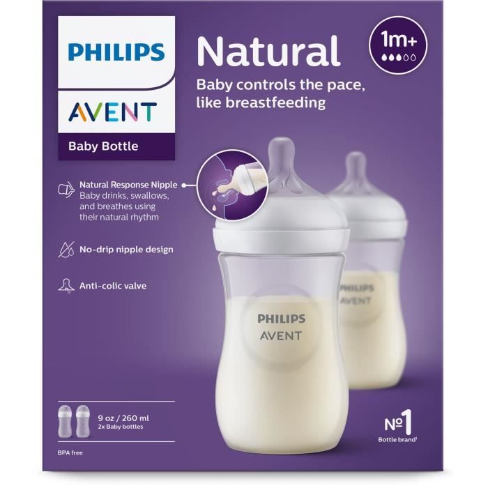 PHILIPS AVENT Pack of 2 Baby Bottles - Natural 3.0 - Anti-Colic - 260 ml - AirFree