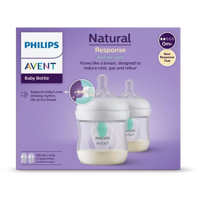PHILIPS AVENT Pack of 2 Baby Bottles - Natural 3.0 - Anti-Colic - 125 ml - AirFree