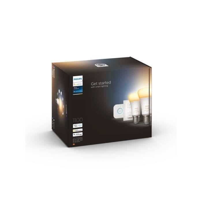 Philips Hue White Smart LED Bulb Starter Kit - 10.5W - Pack of 2 E27 Bulbs - Hue Remote Control