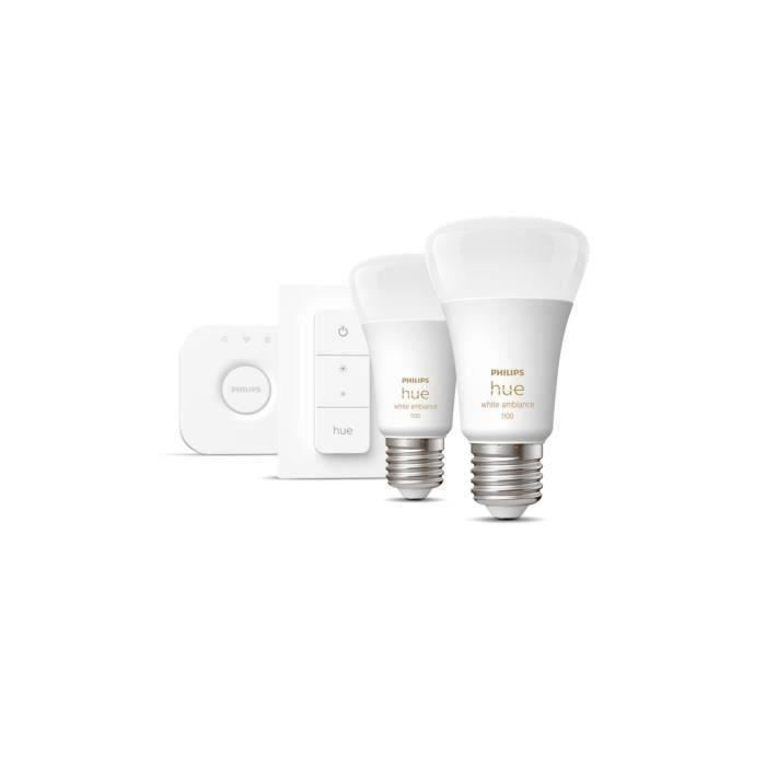 Philips Hue White Smart LED Bulb Starter Kit - 10.5W - Pack of 2 E27 Bulbs - Hue Remote Control